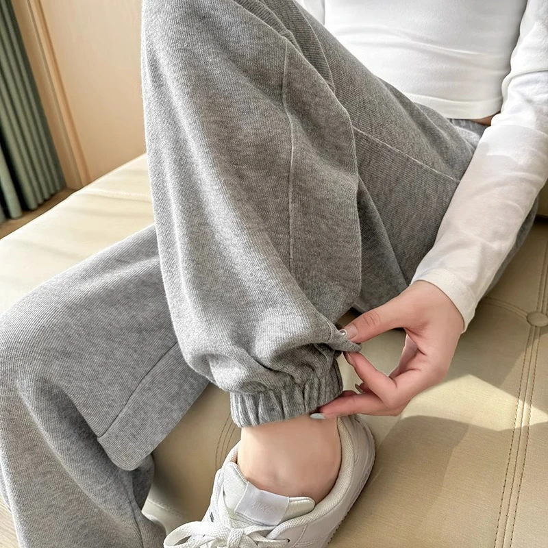 运动裤女春秋款小个子九分休闲束脚卫裤冬季加绒加厚羊羔绒哈伦裤