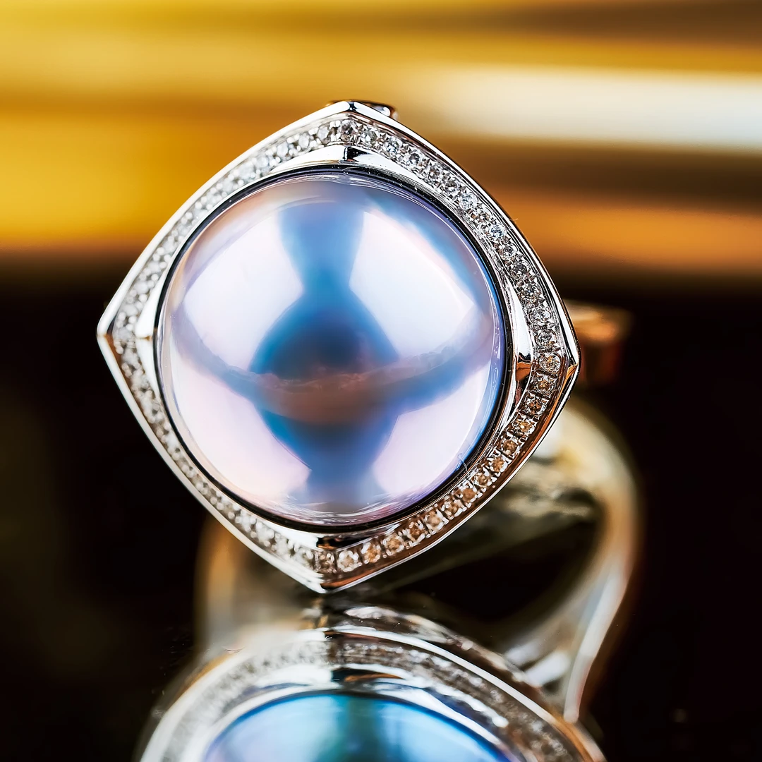 心曼尼【宠粉】H.MANI JZ13 18K钻石海水星空蓝马贝戒指15+ 带大证