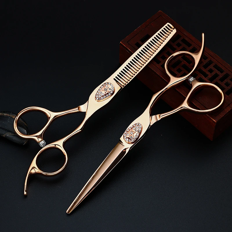 G006工厂店玫瑰金18K克罗心平剪常规牙剪无痕牙剪发型师专用