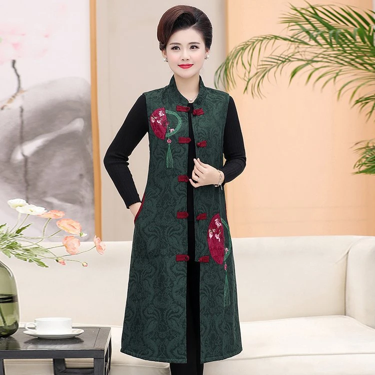 2024秋冬新款加绒加厚民族风马甲开衫宽松洋气时尚百搭扇子花刺绣