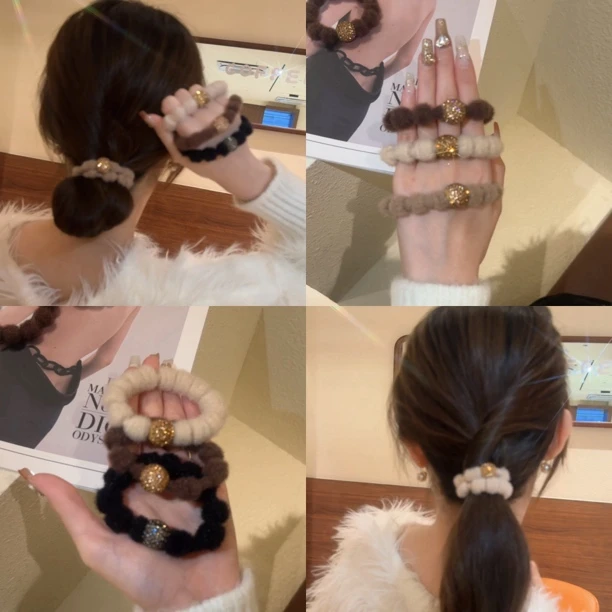 秋冬美拉德色系毛绒发圈高弹力气质轻奢头绳简约百搭