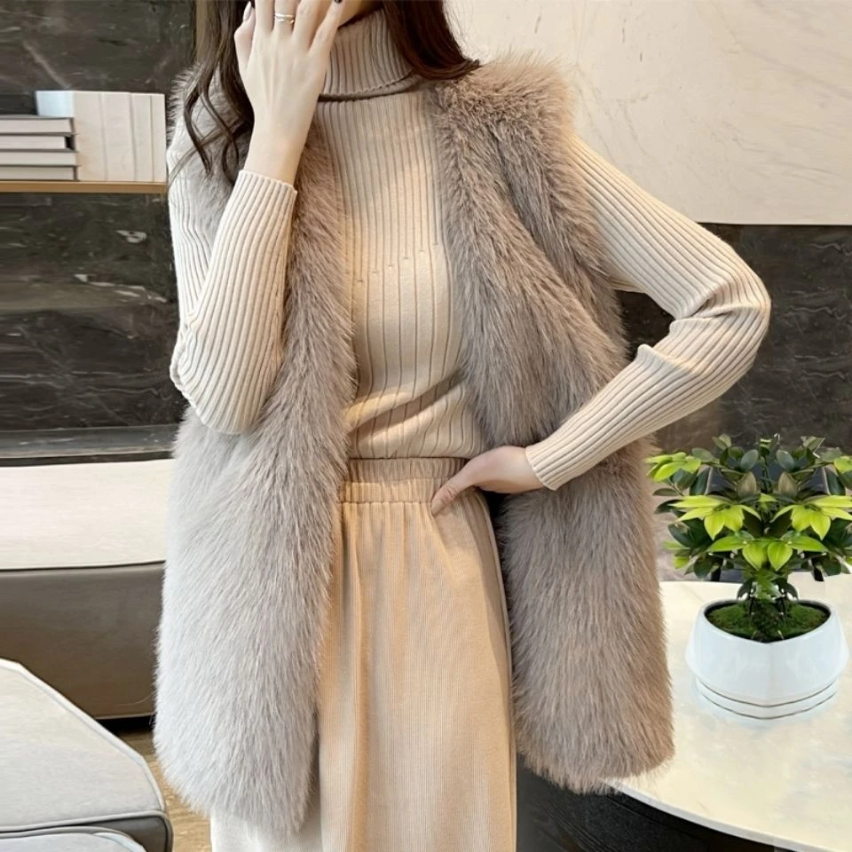 2024秋冬新款毛毛马甲女士中长款编织背心时尚显瘦马夹坎肩毛外套