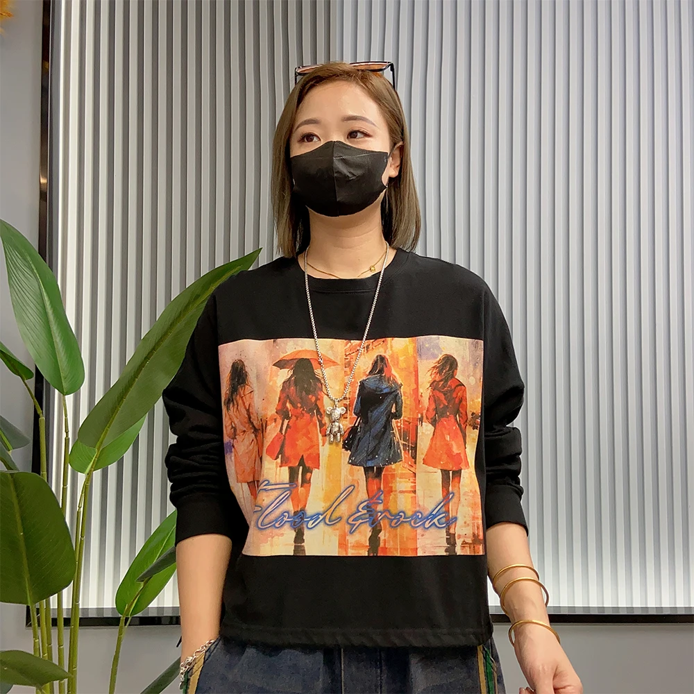 新款个性印花卫衣长袖时尚圆领宽松休闲潮流上衣女