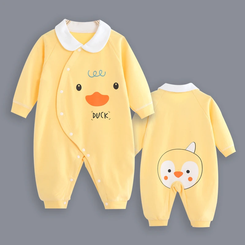 黄鸭 婴儿连体衣春秋棉毛四季款宝宝哈衣偏襟蝴蝶衣外出服MJQ2523