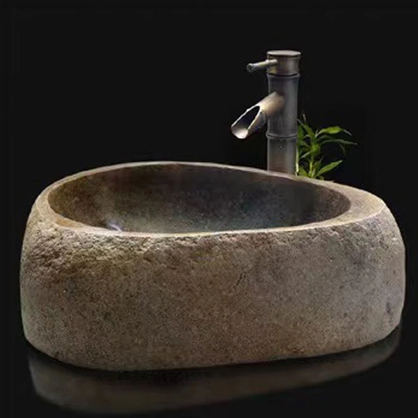 石头个性洗手盆复古鹅卵石台上盆天然石材卫生间洗脸盆艺术洗面盆