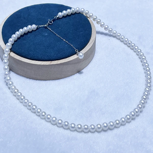 诸暨淡水无核珍珠5-6mm圆珠项链颈链5A【微瑕】白色百搭女士礼物