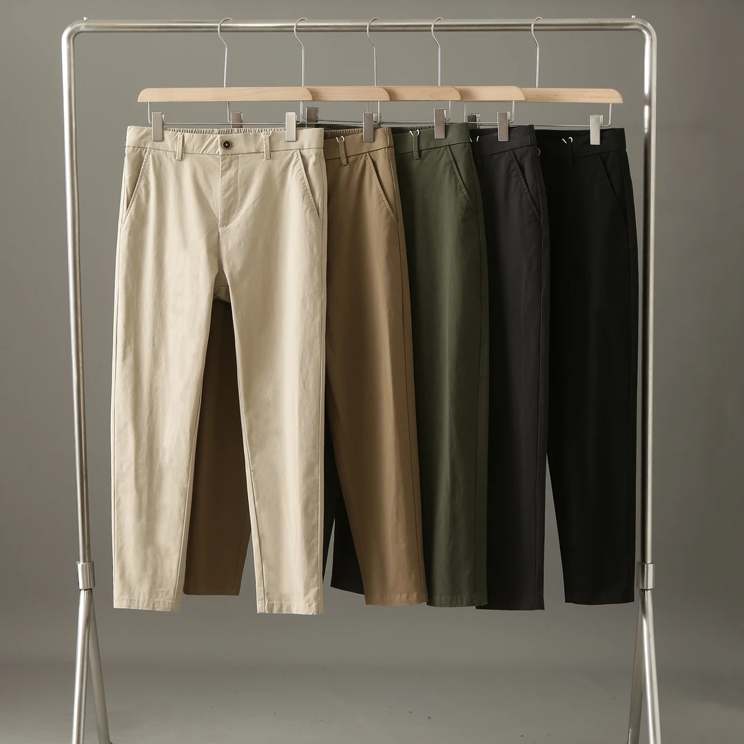 商务休闲直筒修身休闲裤松紧腰百搭宽松弹力男士纯色简约水洗长裤