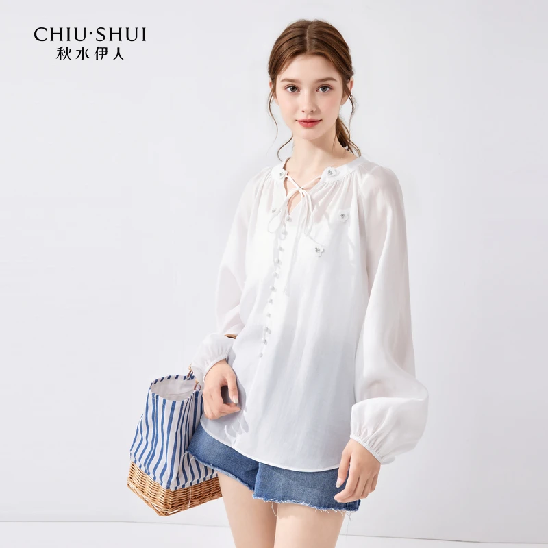 秋水伊人莱赛尔天丝设计感休闲雪纺衫2024年夏新款女花朵吊带上衣