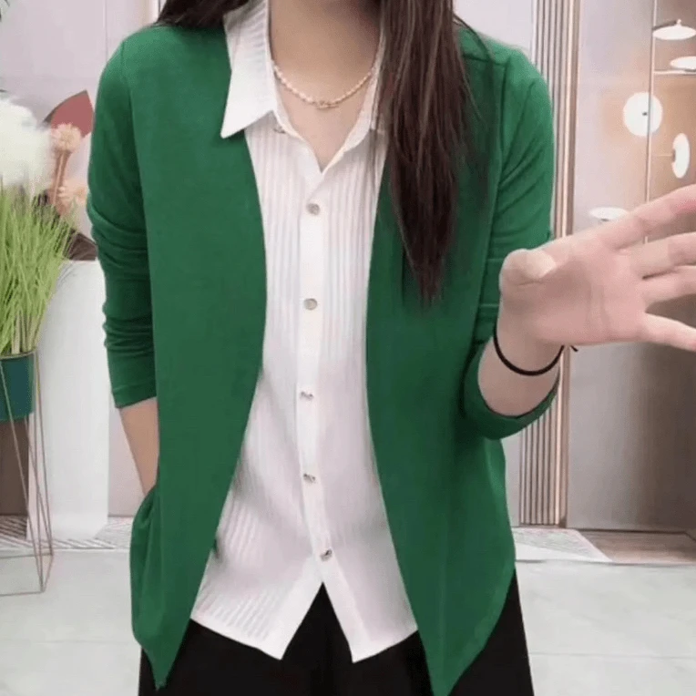 春季新款新款时尚百搭内里纯色拼接气质衬衣假两件 休闲小衫显瘦