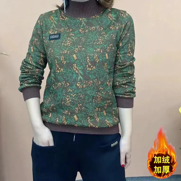 新款长袖半高领宽松时尚加绒打底衫冬季保暖秋冬卫衣百搭套头921