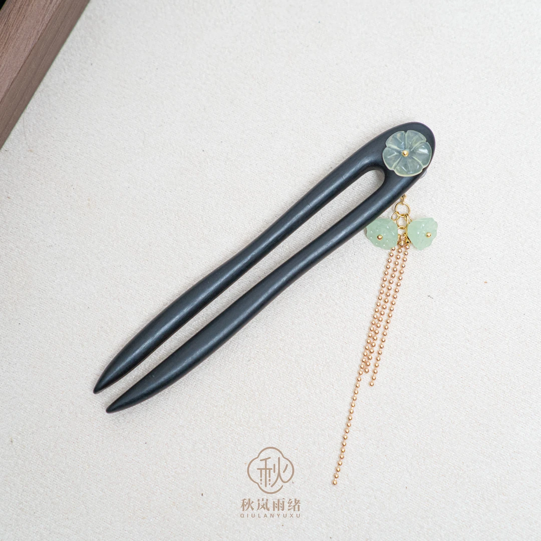 手工原创【空明】百搭中国风汉服盘发簪子流苏铜檀木新中式金色发饰