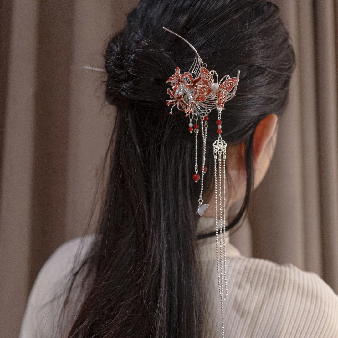 锤锤原创【花蝶】百搭中国风汉服盘发簪子古风流苏铜新中式金色发饰