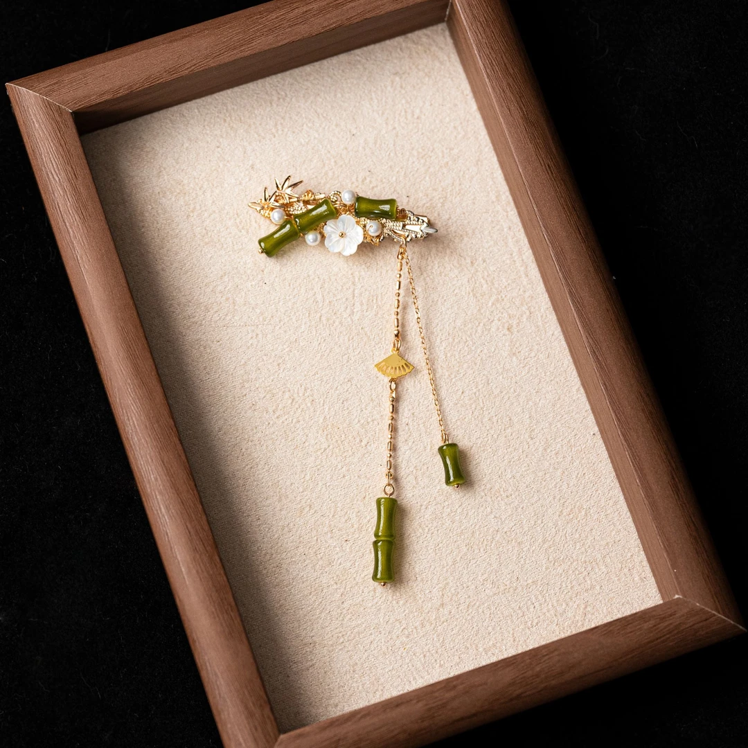 手工原创【竹画扇】百搭中国风古风汉服古典铜新中式金色发饰