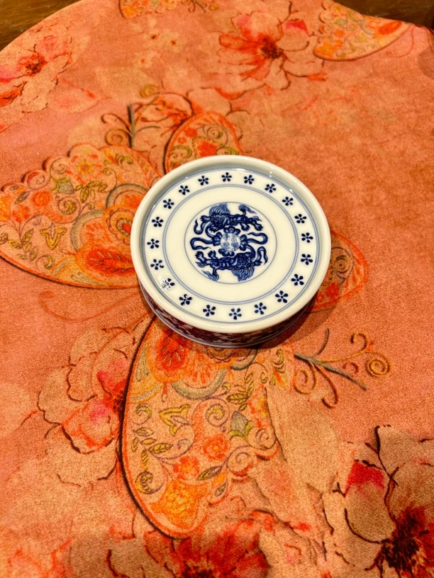 缠枝莲盖置全手工手绘景德镇陶瓷