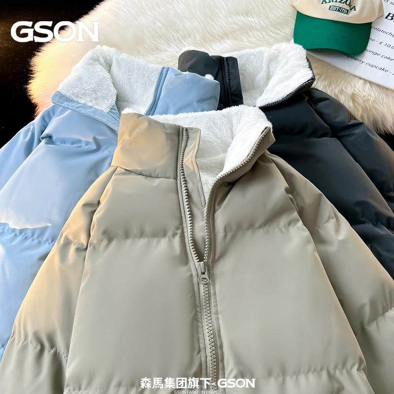 GSON/GSON冬季羊羔绒棉衣男女同款立领棉服情侣保暖加厚外套棉袄