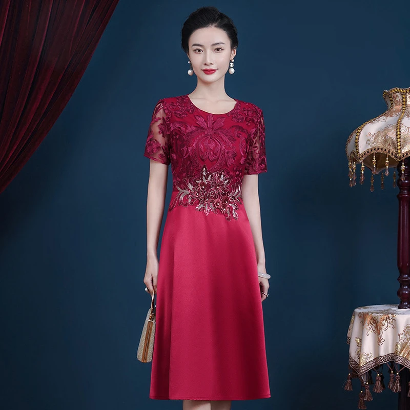 妈妈装婚宴晚礼服女平时可穿高端气质宴会喜婆婆晚礼服裙小个子夏