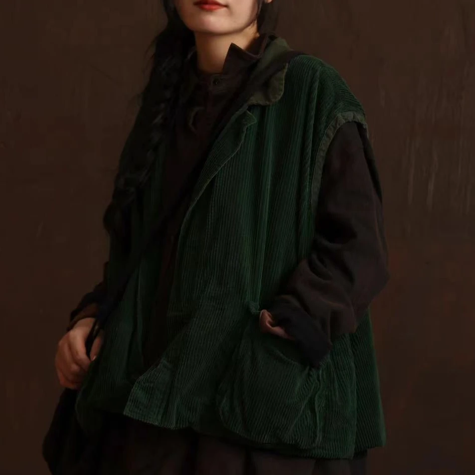 依梦分享-衣路38233秋季新款复古双层条绒马甲，长65，围130.