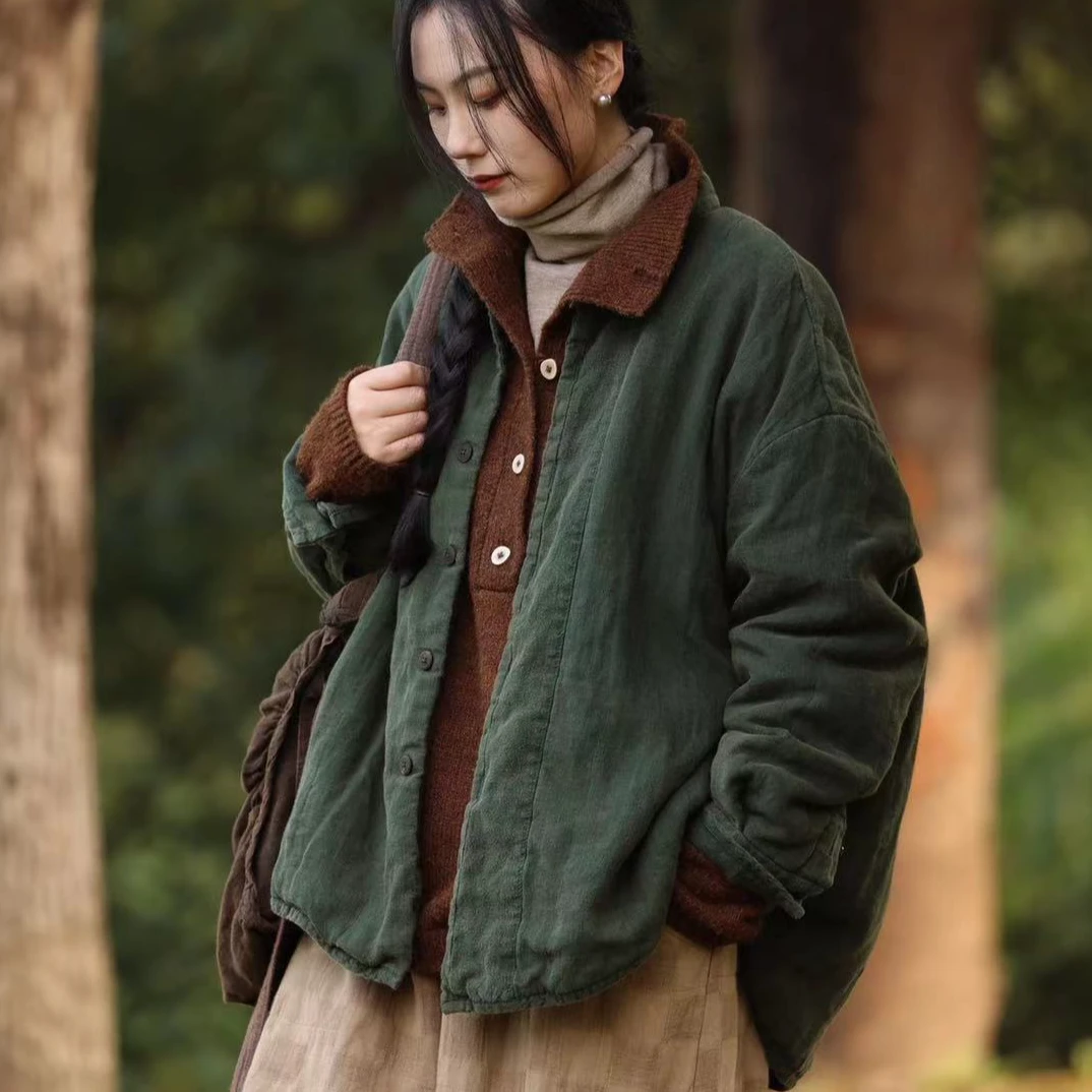 依梦分享-衣路38262原创设计文艺立复古立领棉服 长65 围140.