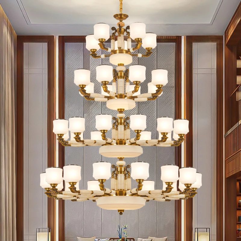 新中式复式楼别墅客厅大吊灯中空楼中楼挑高跃层大厅三层大气灯具