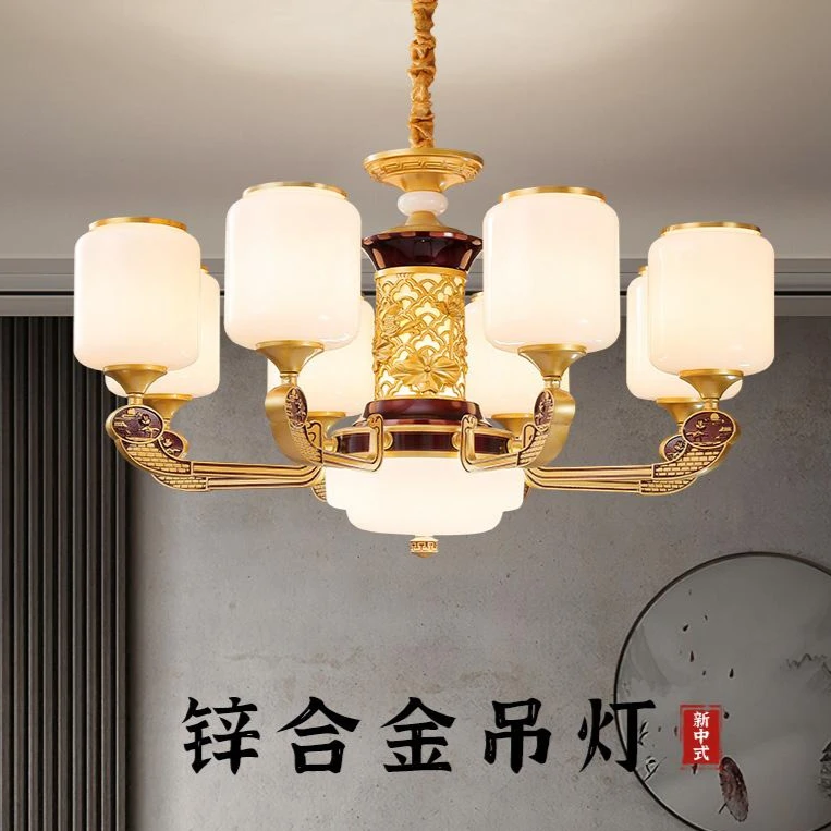 新中式吊灯锌合金客厅灯现代简约中国风别墅复式楼挑高大厅大吊灯