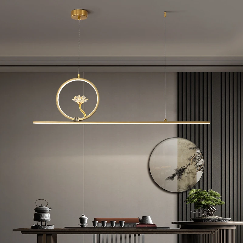 客厅全铜新中式餐厅大气禅意简约吊灯一字餐桌书房吧台灯办公室