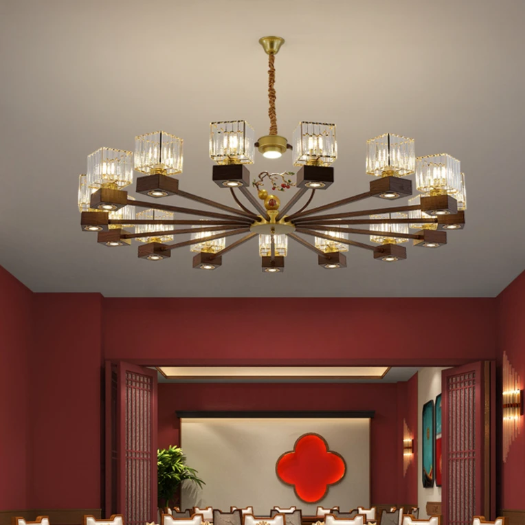 新中式水晶吊灯射灯家用大气禅意别墅书房餐厅吊灯轻奢酒店大厅