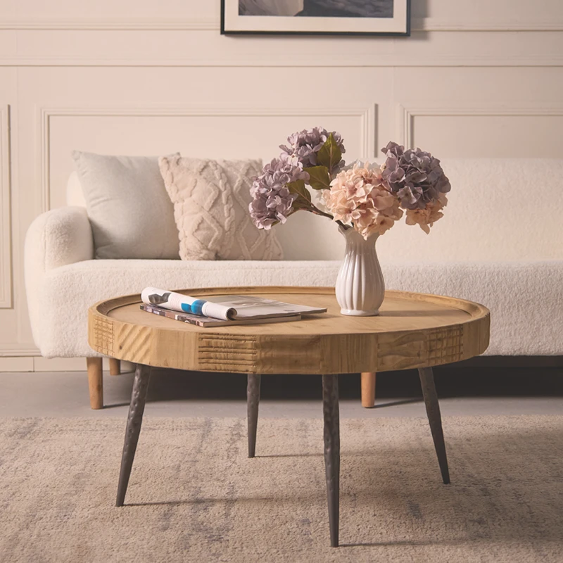 实木铁艺小茶几原木风北欧复古中古边几客厅沙发前民宿家用矮桌子