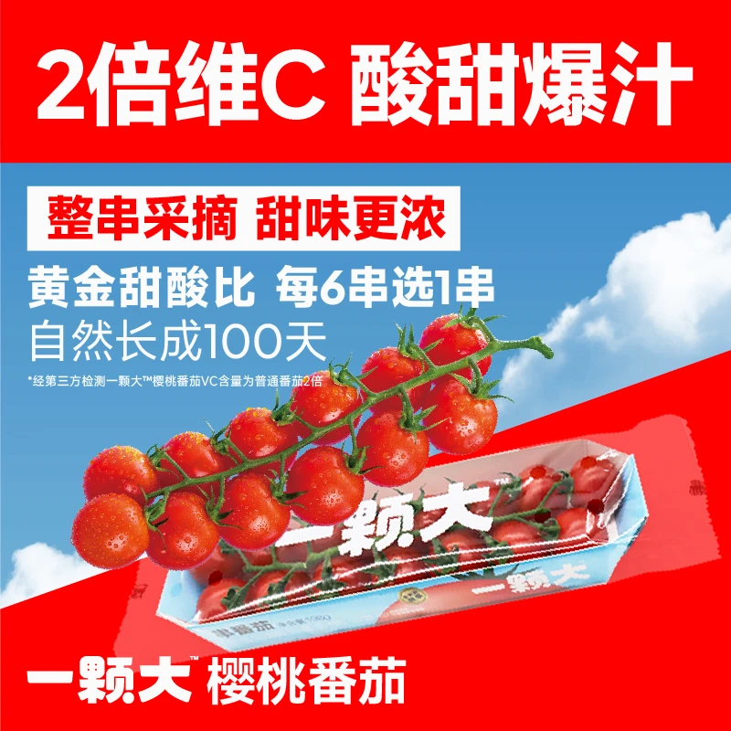 【一颗大™】串番茄樱桃番茄车厘串茄拍2箱送1箱94%NFC番茄汁
