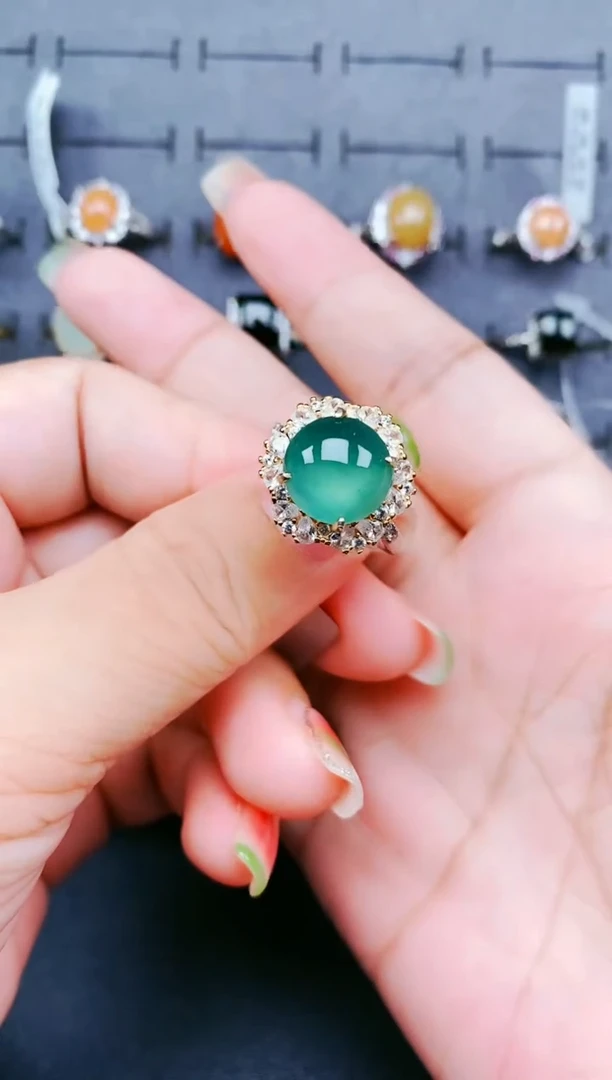 【闪购商品】翡翠戒指银S925镶嵌抖音基地质检qic质检