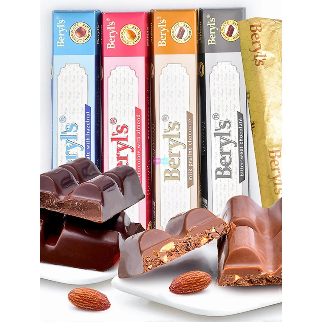 马来西亚原装进口零食倍乐思Beryls扁桃仁榛子牛奶巧克力排块砖块
