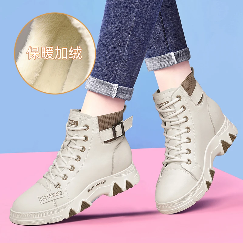 真皮马丁靴女爆款2025年新款秋冬加绒二棉平底轻便显脚小欧货短靴