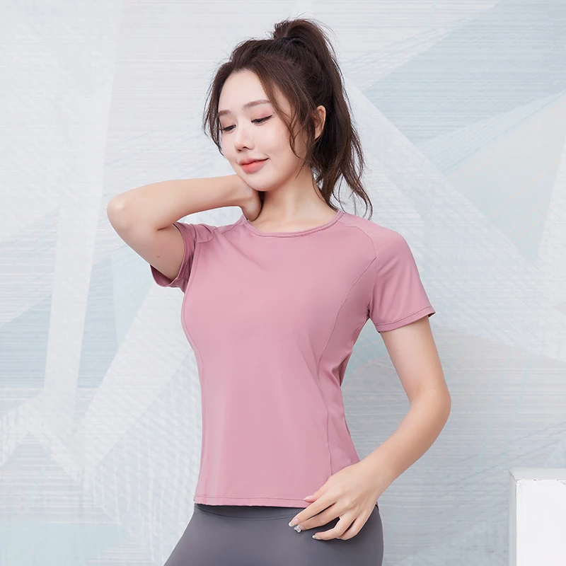 清仓圆领拼网显瘦薄款修身运动春夏透气健身服网红时尚短袖