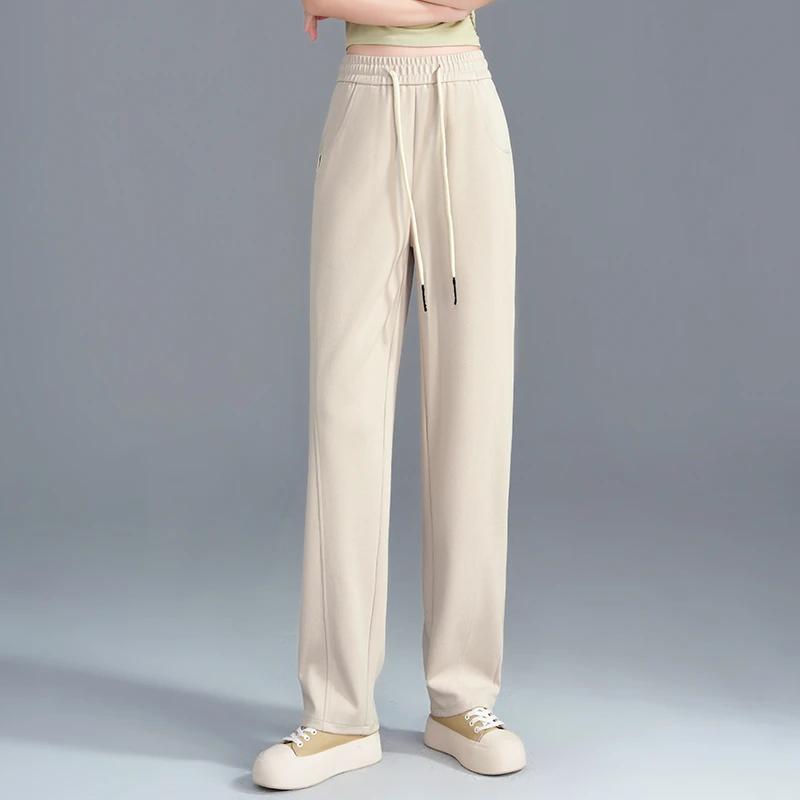 薄款垂感直筒裤女2024夏季新款显瘦运动白色高腰休闲百搭宽松裤子