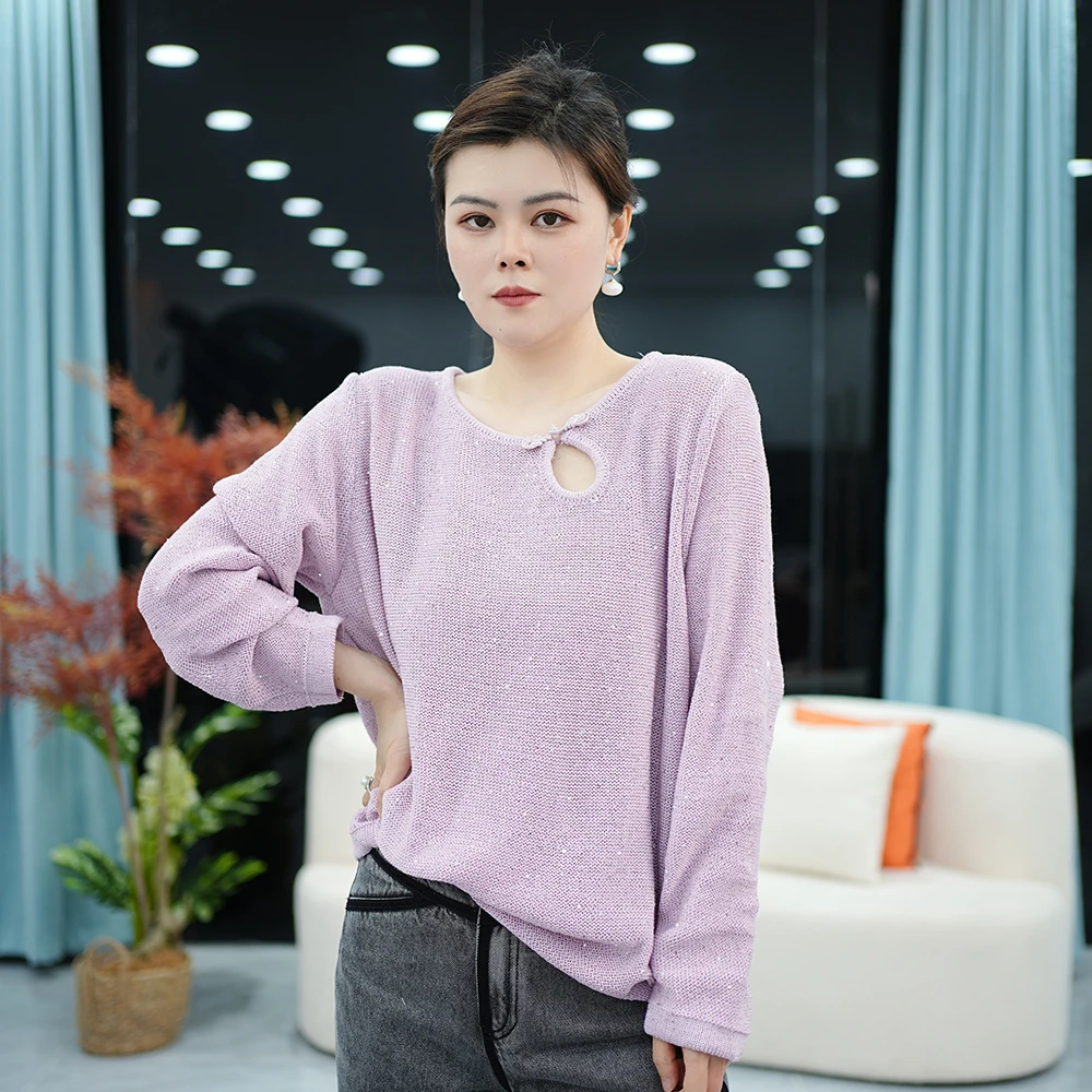 艾娜严选 2025新款针织衫亮片装饰长袖春秋款流行时尚宽松