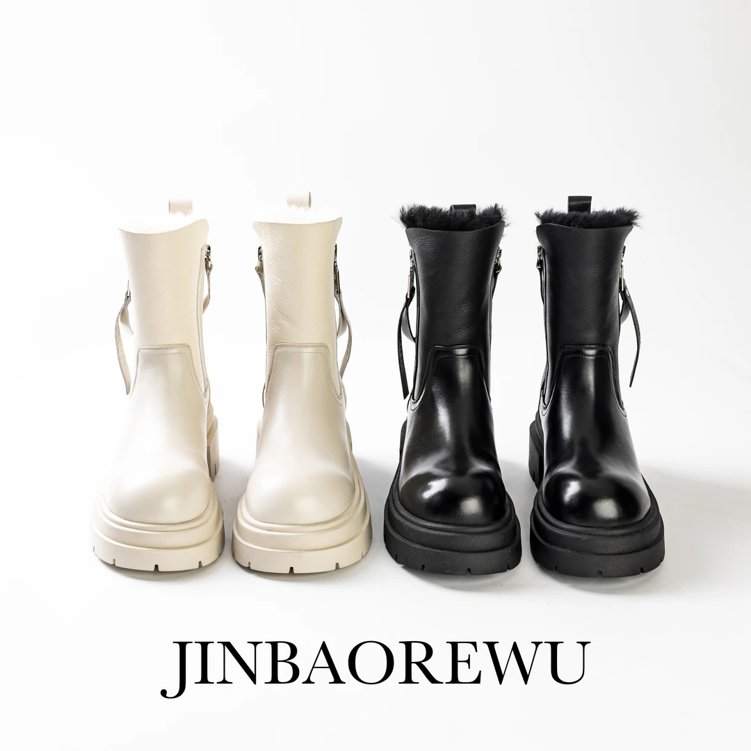 JINBAO热舞2023冬季新款时尚百搭时装圆头加绒厚底雪地靴