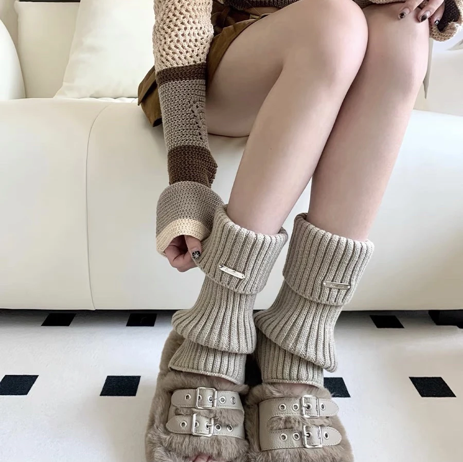 出口东大门！秋冬针织袜套宽松保暖腿套堆堆袜纯色舒适百搭金属