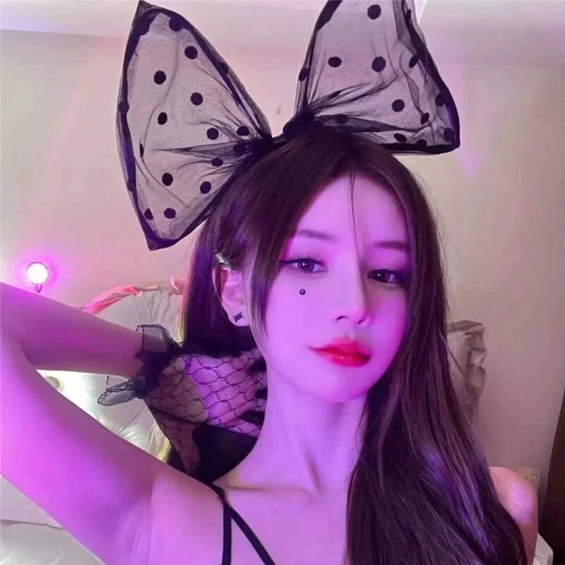 黑色波点网纱大蝴蝶结个性高级感发箍2024年网红新款洗脸压发发饰