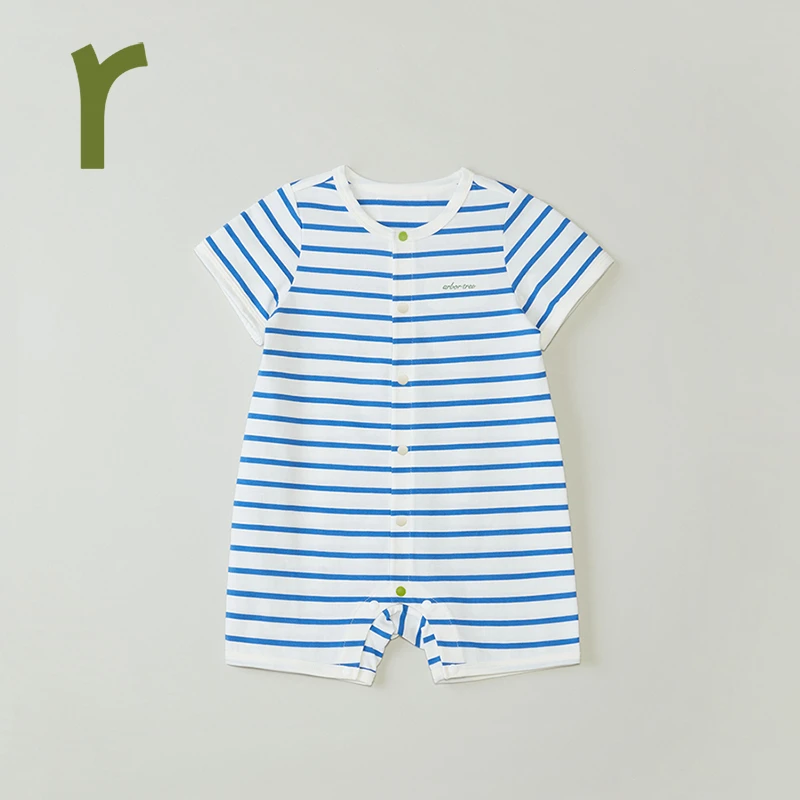 ArborTree 100%天然有机棉宝宝短袖前开连体服 吸湿排汗透气轻薄