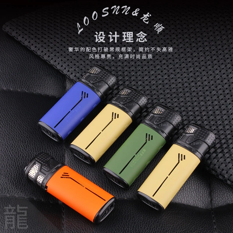 龙顺金属翻盖直冲防风打火机2024新款五彩色充气个性创意网红火机