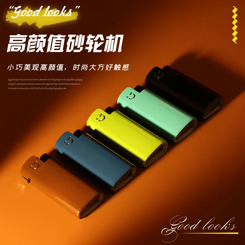 龙顺2024新款陶瓷烤漆迷你短款砂轮滑轮打火机广告定制订做火机