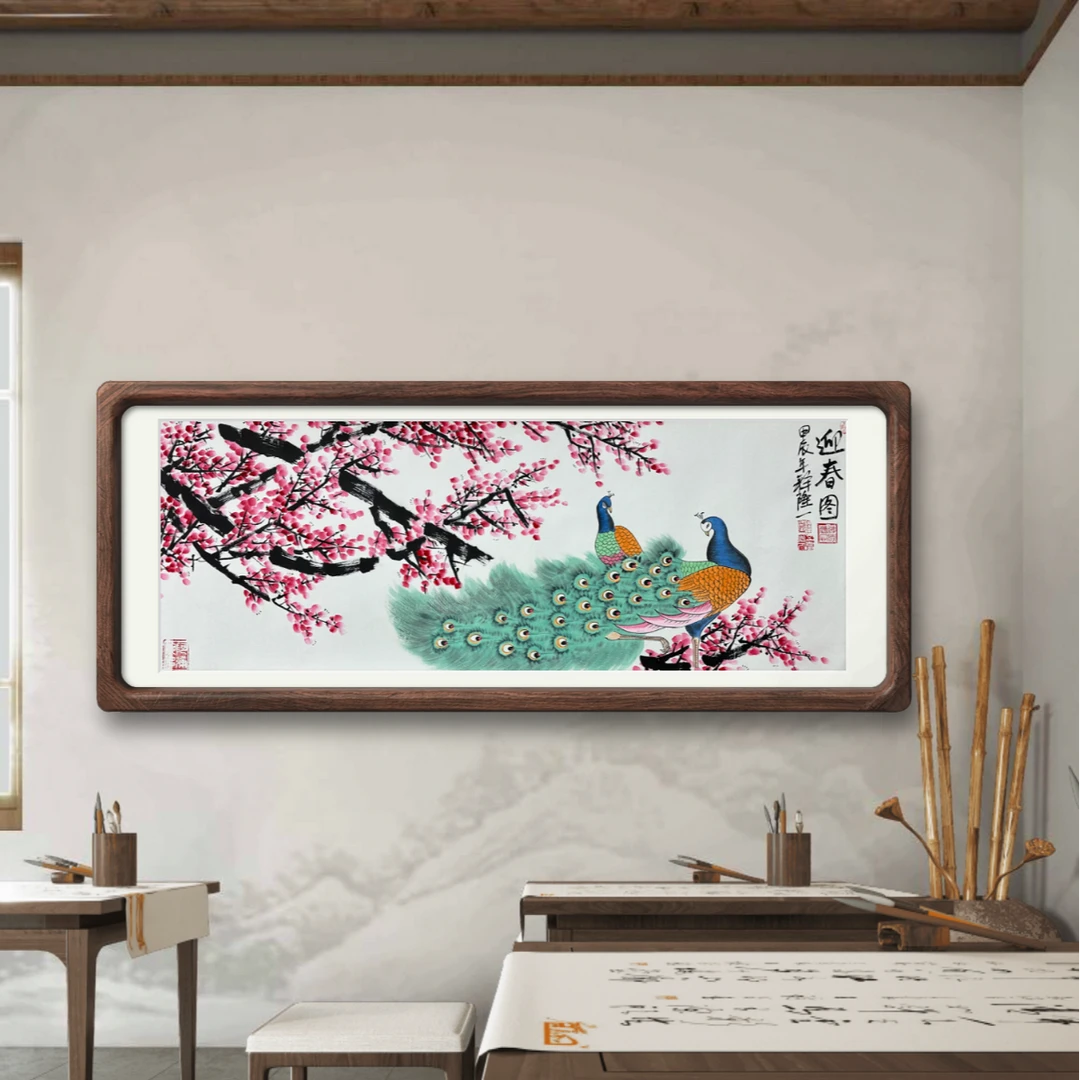 释隆一手绘《迎春图》宣纸180*70cm