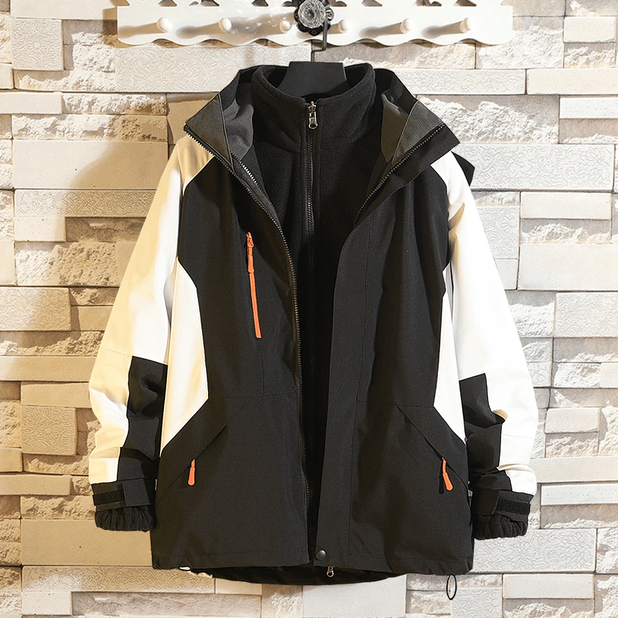 啄木鸟三合一冲锋衣男女款秋冬季加绒可拆卸防风防水登山连帽外套