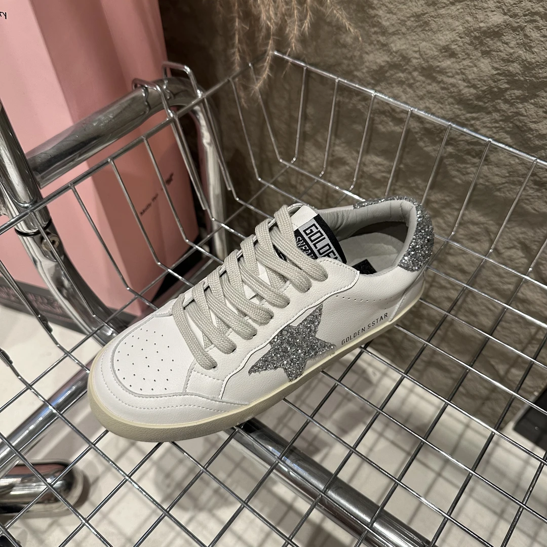 星星款女鞋小白鞋做旧款细闪星星