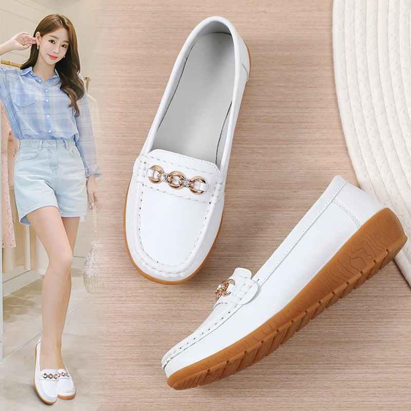 真皮中老年妈妈鞋防滑牛津底浅口百搭韩版妇女鞋大码外贸包子鞋女