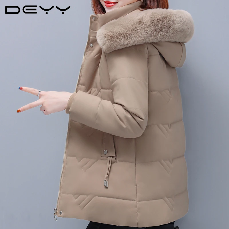 DEYY加绒中长款棉服女2022年冬季新款加厚棉衣外套冬装大码棉袄女
