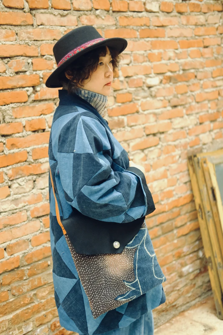 老土布拼布长外套宽松长袖拼接复古春秋洋气时尚休闲中长款牛仔色