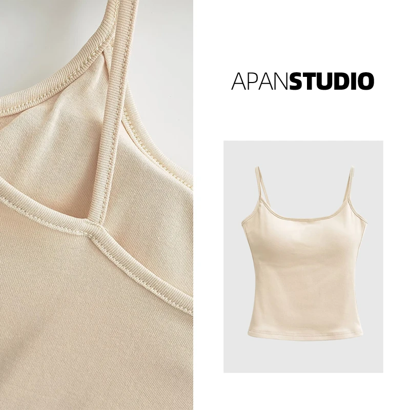Apan Studio 美式辣妹带胸垫吊带小背心女修身显瘦纯欲风打底上衣