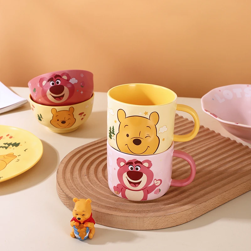 【旭业老张】迪士尼草莓熊维尼熊玩趣石纹马克杯高颜值