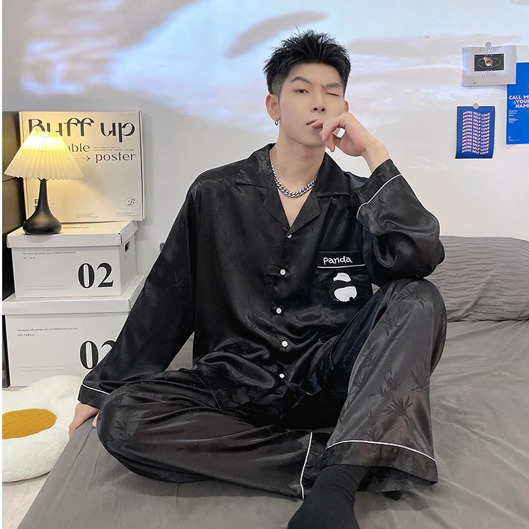 2024年提花冰丝长袖睡衣男新款绸缎男士家居服睡衣