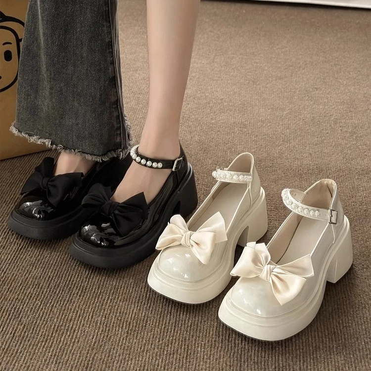 玛丽珍小皮鞋女春厚底增高百搭配裙子夏季黑色高跟单鞋玛丽珍女鞋